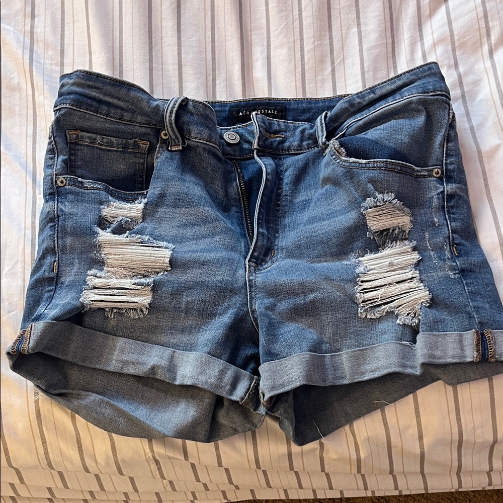 Aeropostale Women's Distressed Jean Shorts - Blue
